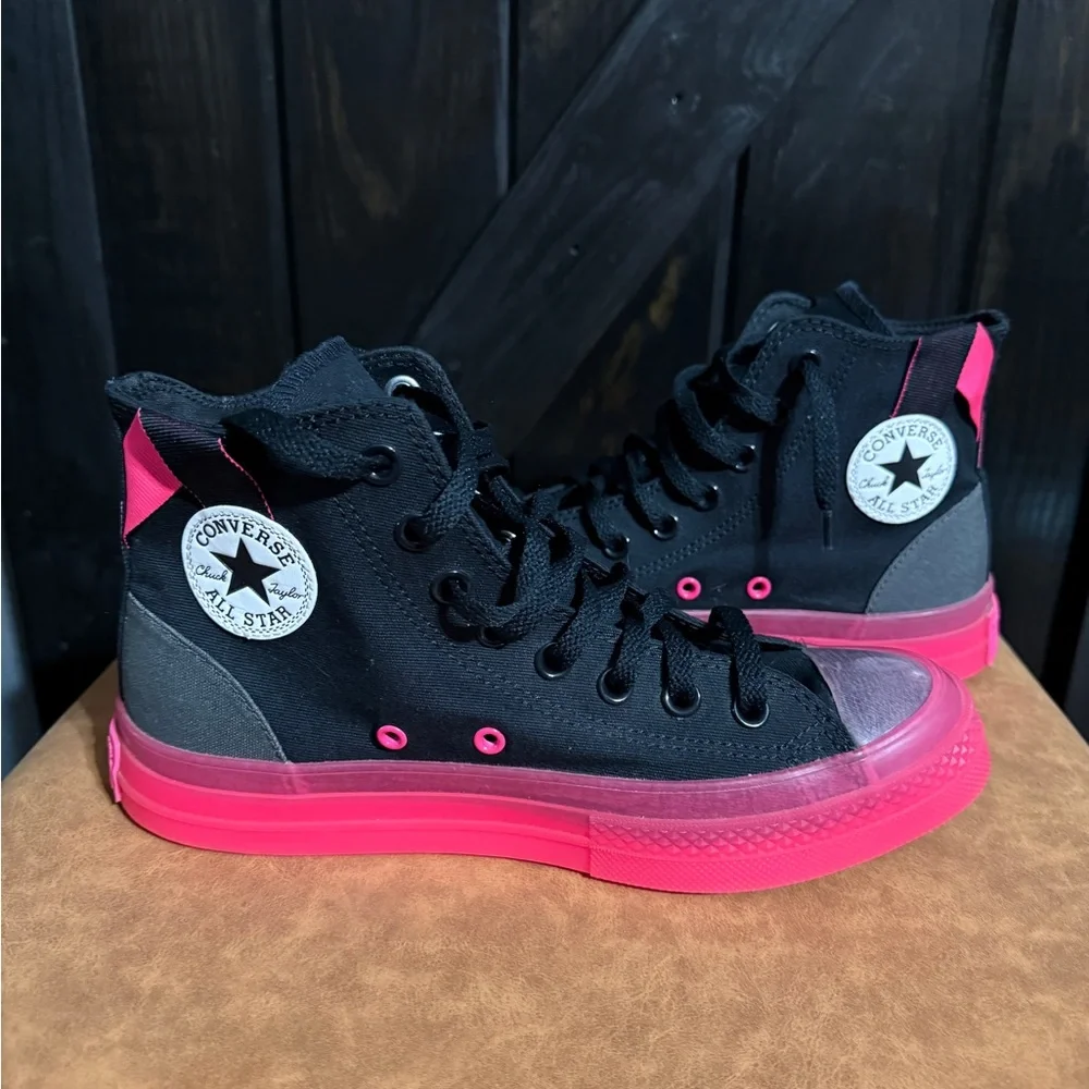 Converse High Top Sneakers - Black & Hot Pink Accent - Picture 5 of 11